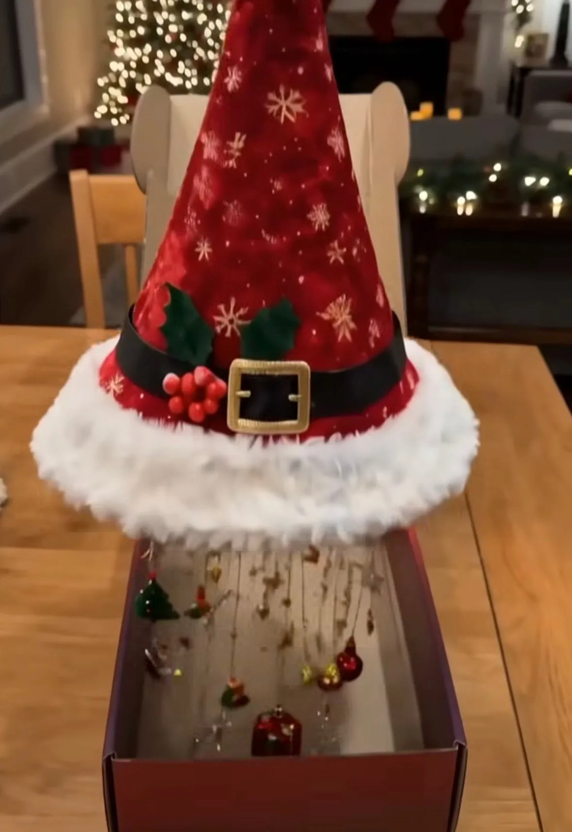 Christmas hat light being unboxed on a table